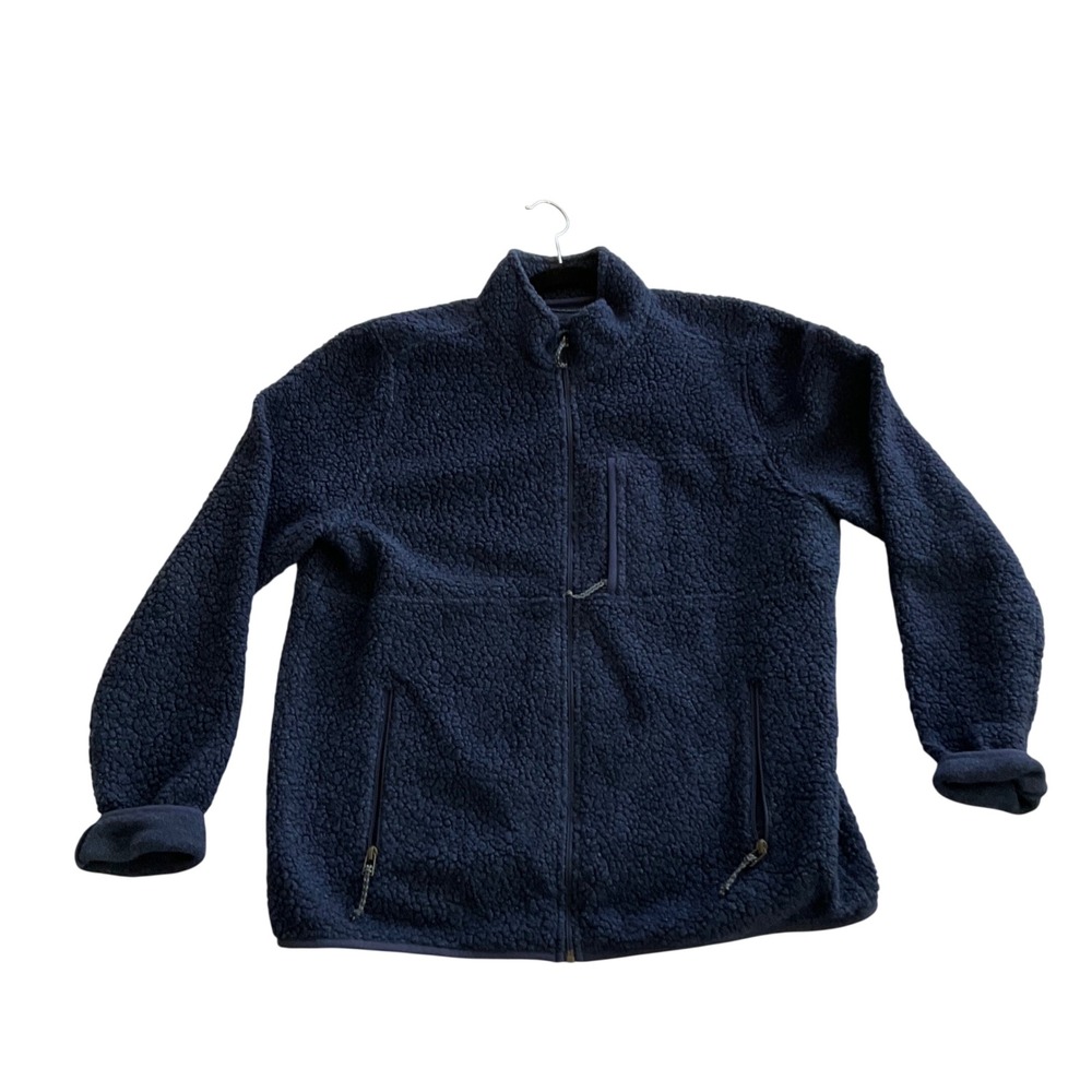 Wool & Prince Fleece Jacket Mens Large Navy Blue Full Zip High‎ Pile Sherpa